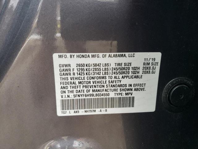 2020 HONDA PILOT TOUR 5FNYF6H99LB034550