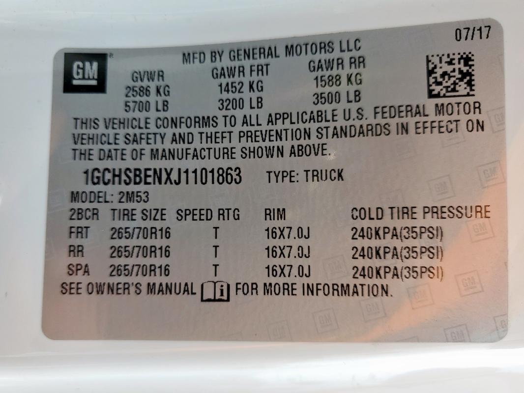 2018 CHEVROLET COLORADO 1GCHSBENXJ1101863