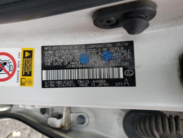 2016 LEXUS CT 200 JTHKD5BH6G2278833