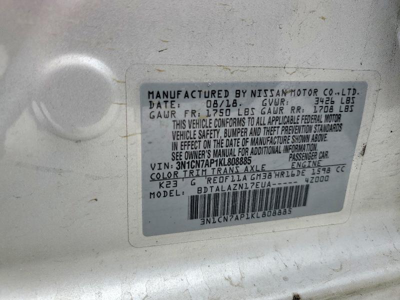 2019 NISSAN VERSA S 3N1CN7AP1KL808885