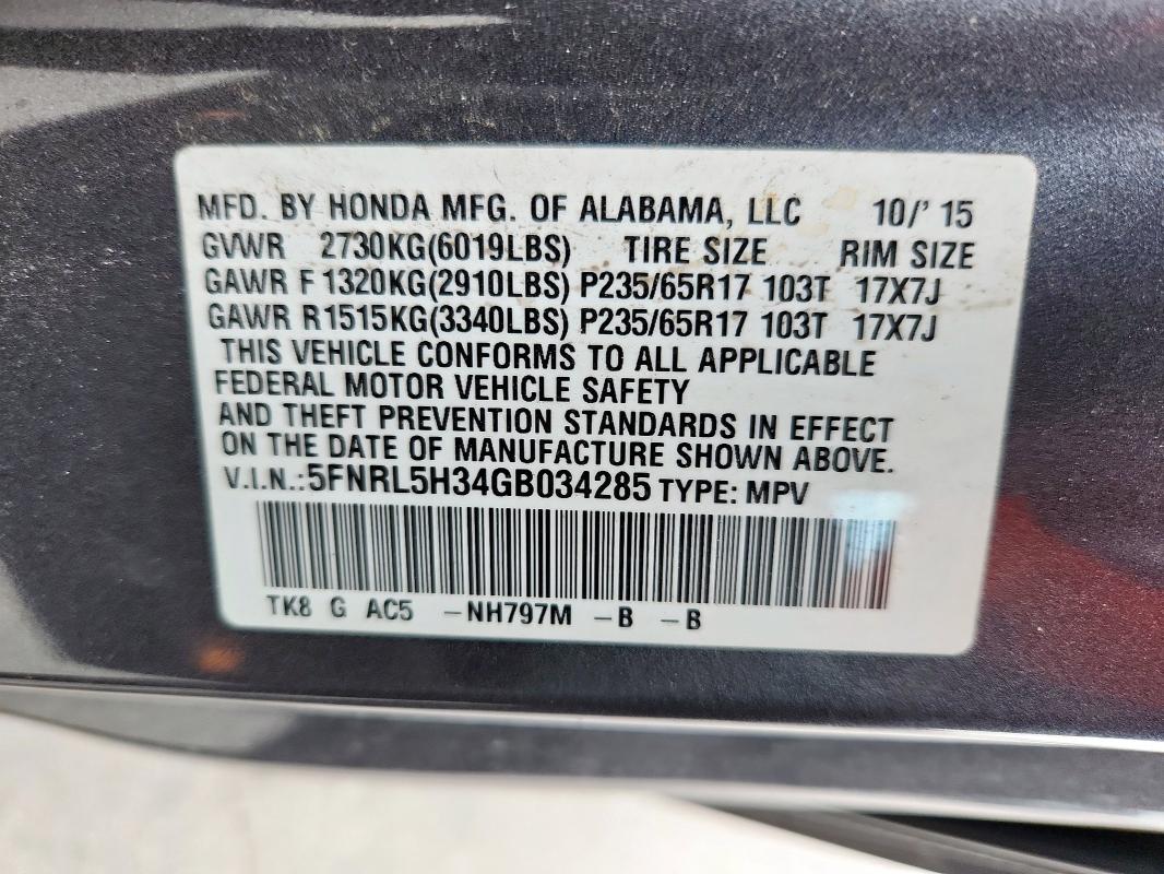 2016 HONDA ODYSSEY SE 5FNRL5H34GB034285