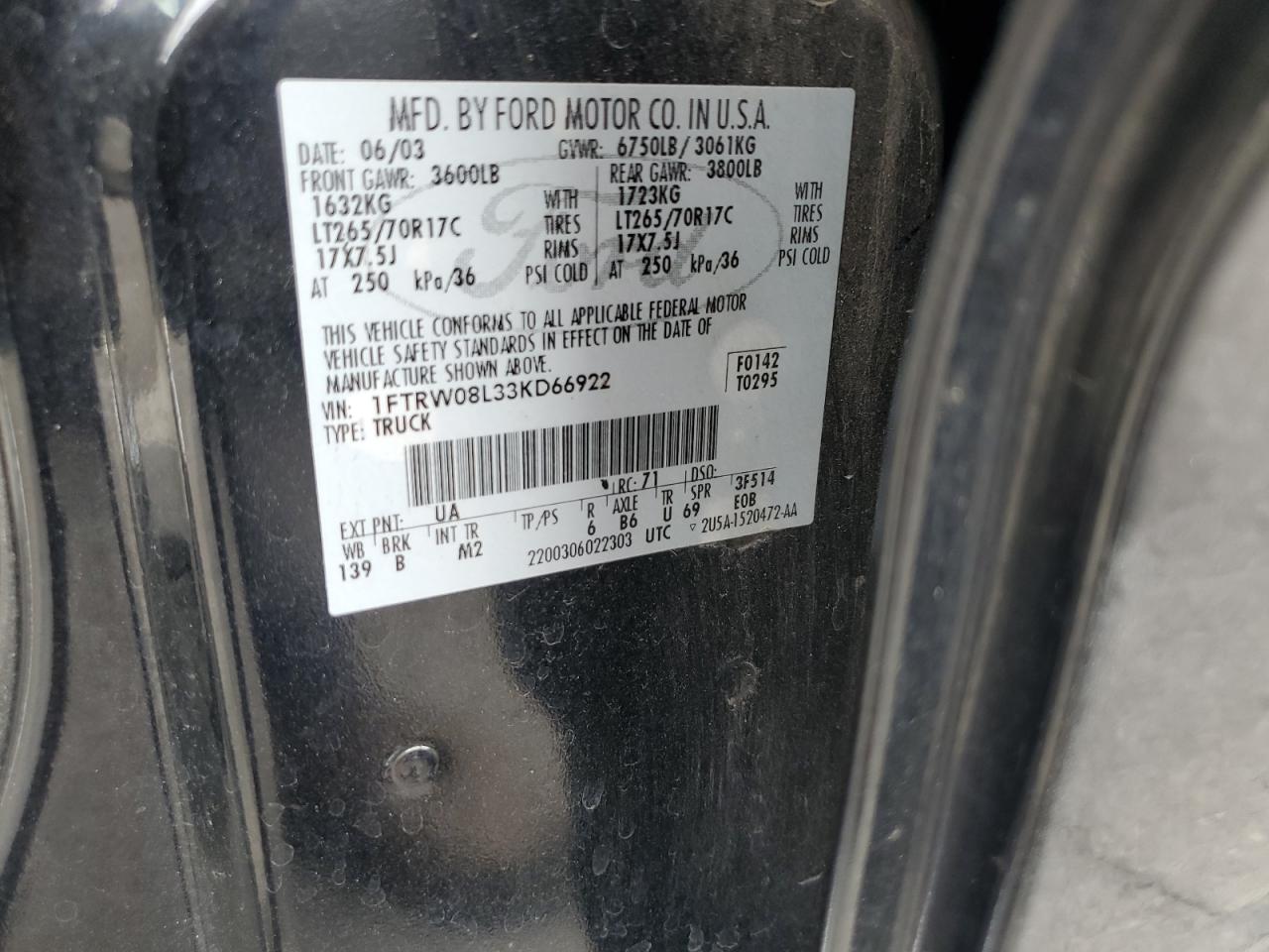 Lot #3285939560 2003 FORD F150 SUPERCREW