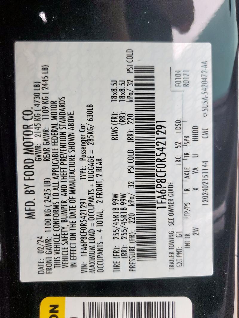 2024 FORD MUSTANG GT 1FA6P8CF0R5421291