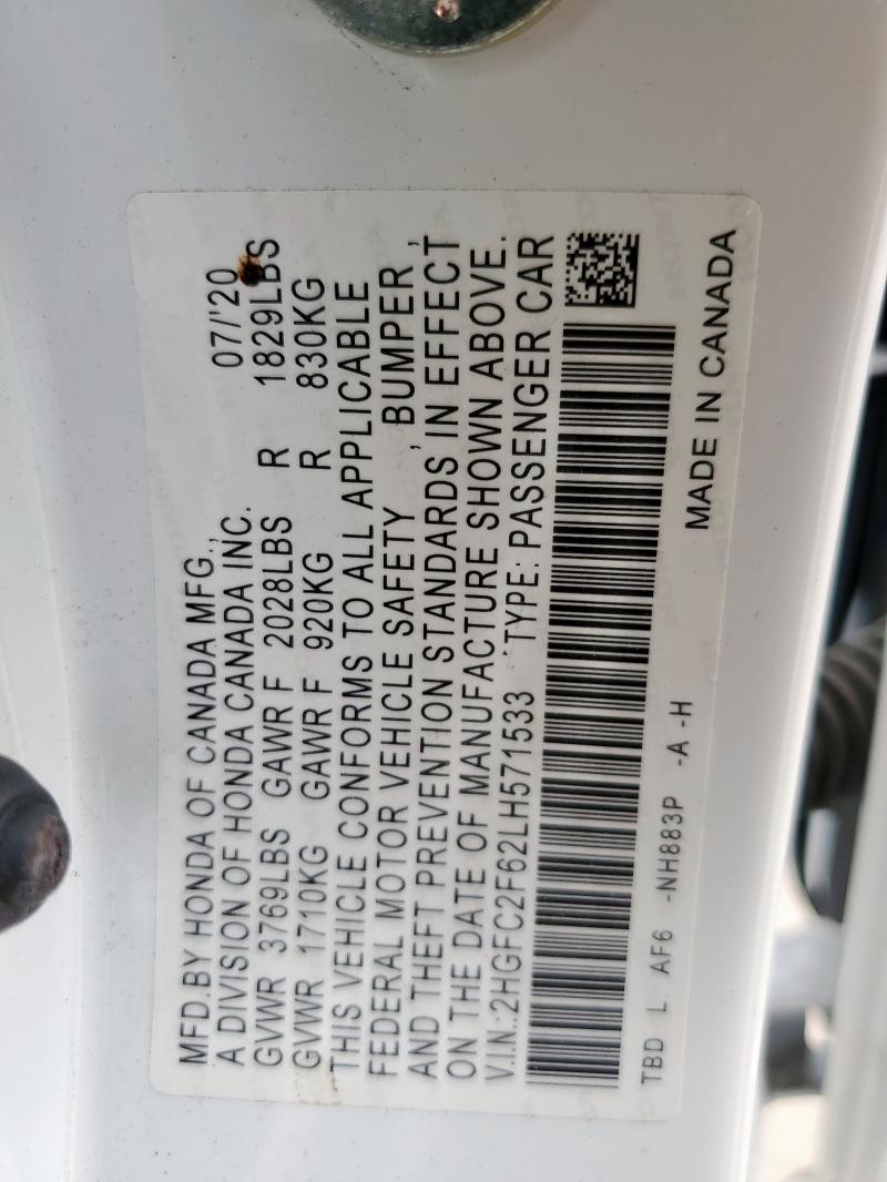 2020 HONDA CIVIC LX 2HGFC2F62LH571533