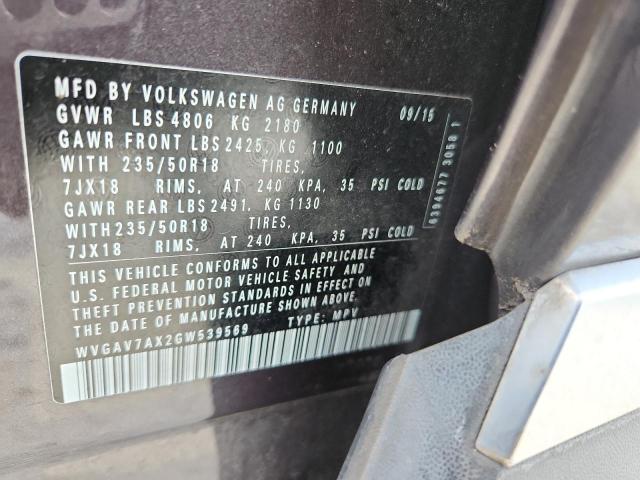 2016 VOLKSWAGEN TIGUAN S WVGAV7AX2GW539569