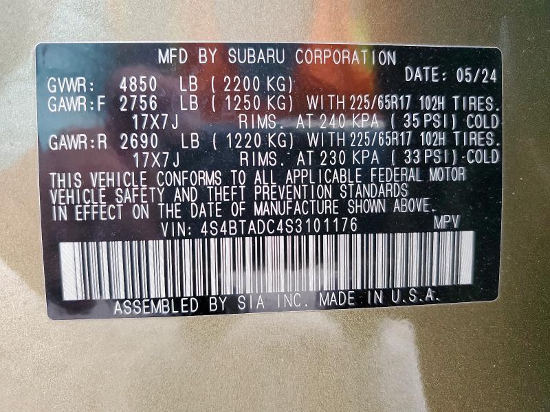 2025 SUBARU OUTBACK PR 4S4BTADC4S3101176