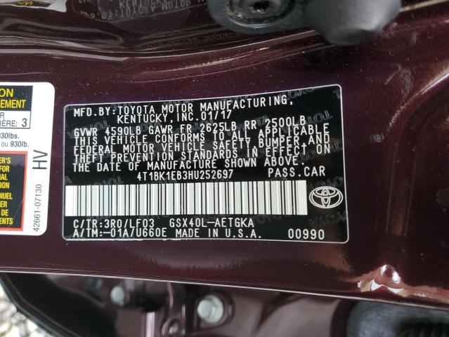 2017 TOYOTA AVALON XLE - 4T1BK1EB3HU252697