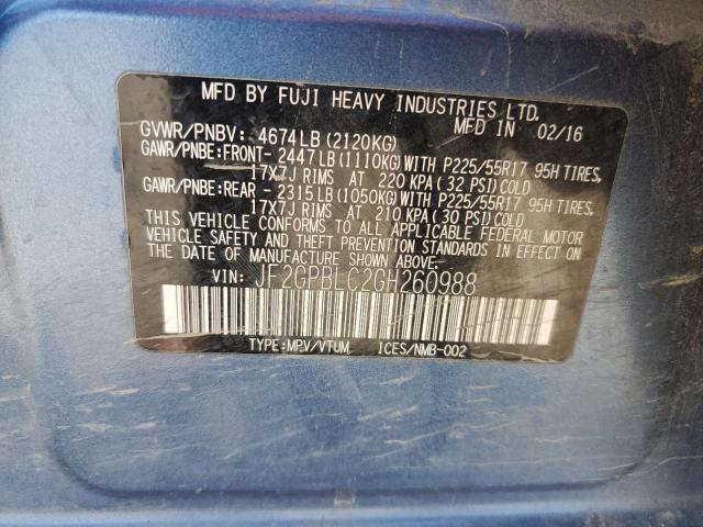 2016 SUBARU CROSSTREK JF2GPBLC2GH260988