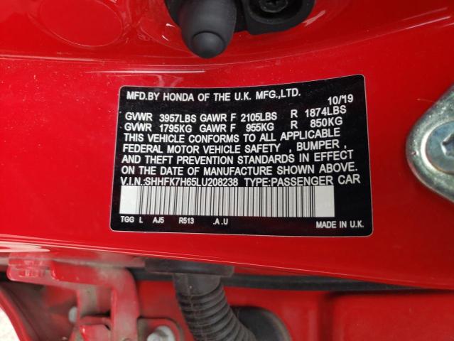 2020 HONDA CIVIC EX SHHFK7H65LU208238