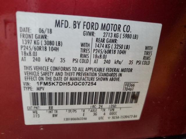 2018 FORD EXPLORER XLT 1FM5K7DH5JGC07254