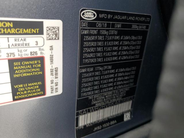 2019 LAND ROVER RANGE ROVE SALWR2RV6KA818963