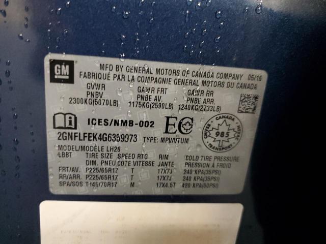 2016 CHEVROLET EQUINOX LT - 2GNFLFEK4G6359973