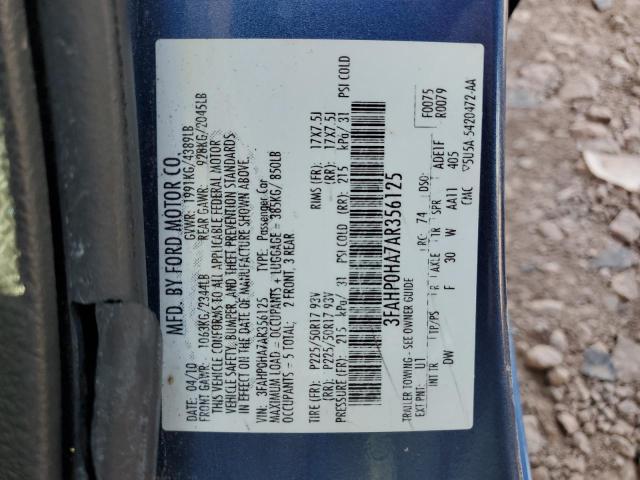 2010 FORD FUSION SE - 3FAHP0HA7AR356125