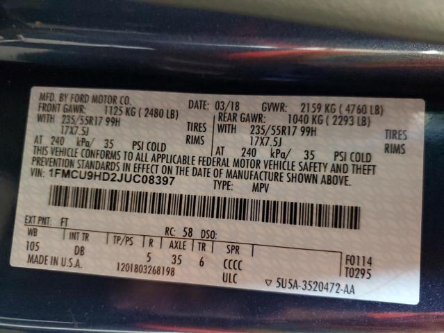 2018 FORD ESCAPE SEL 1FMCU9HD2JUC08397