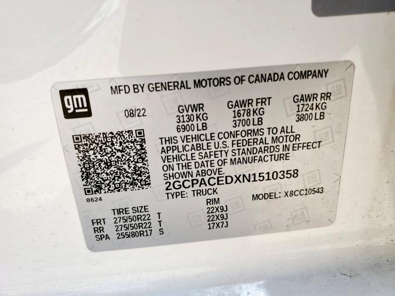 2022 CHEVROLET SILVERADO 2GCPACEDXN1510358