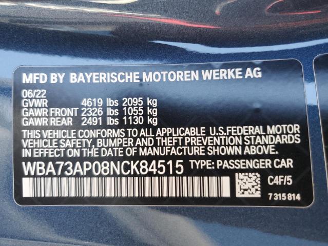 2022 BMW 430XI WBA73AP08NCK84515