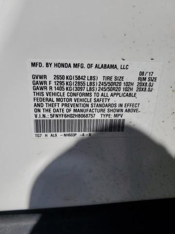 2017 HONDA PILOT ELIT 5FNYF6H02HB068757