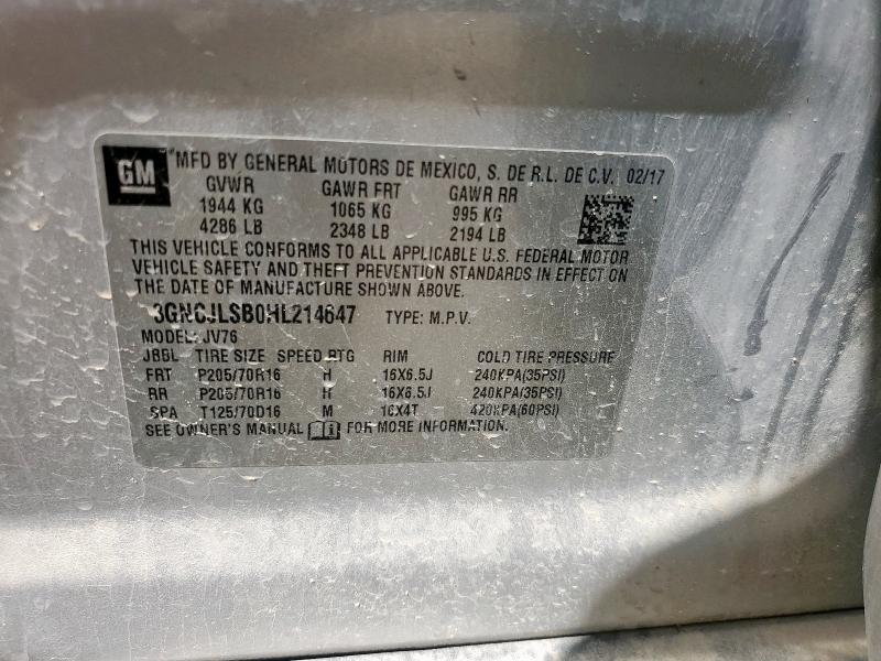 2017 CHEVROLET TRAX 1LT 3GNCJLSB0HL214647