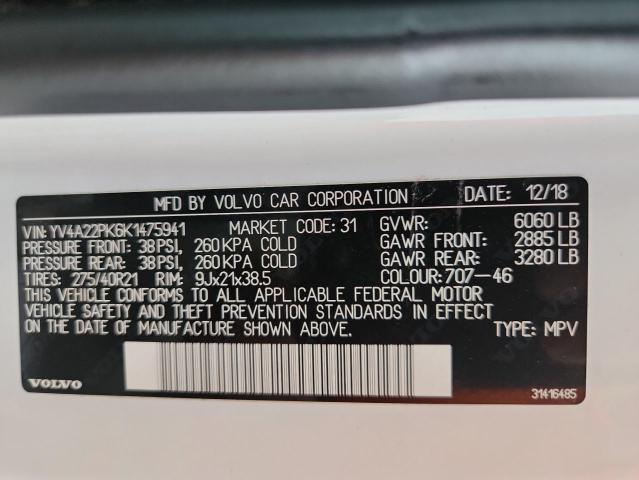 2019 VOLVO XC90 T6 MO YV4A22PK6K1475941