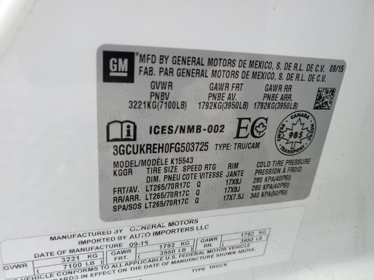 Lot #3296248461 2015 CHEVROLET SILVERADO K1500 LT