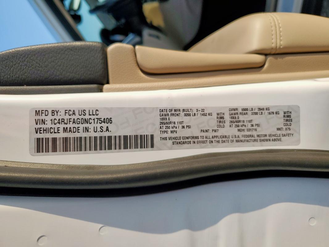 2022 JEEP GRAND CHER 1C4RJFAG0NC175406