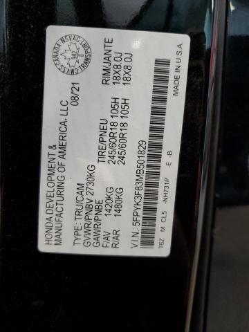 2021 HONDA RIDGELINE BLACK EDITION 5FPYK3F83MB501829