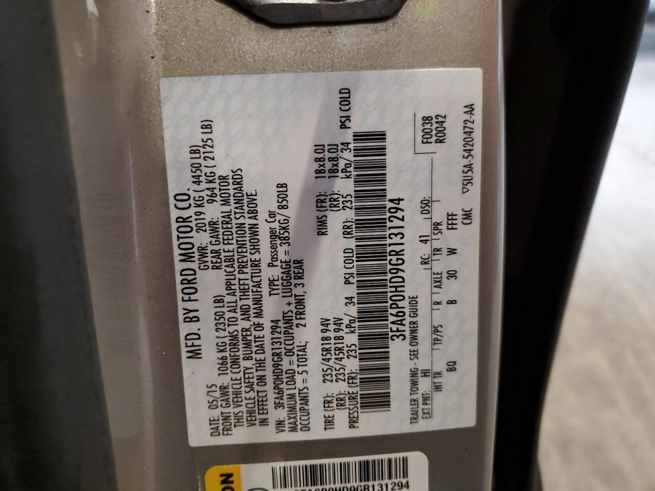 Lot #3302746010 2016 FORD FUSION SE