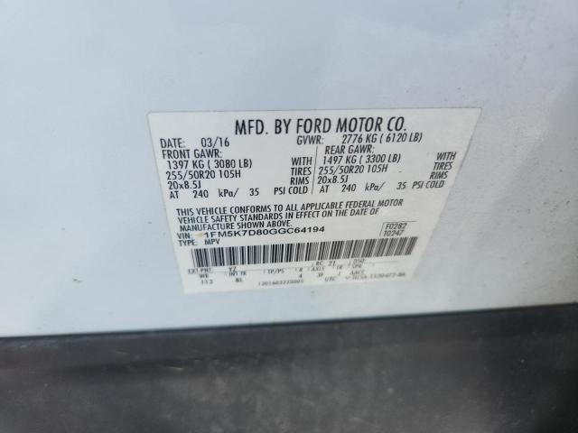 2016 FORD EXPLORER X 1FM5K7D80GGC64194