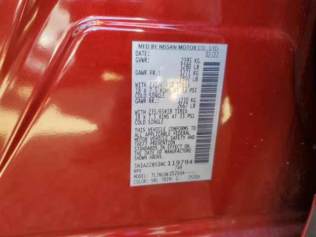 2022 NISSAN MURANO SV - 5N1AZ2BS1NC119794