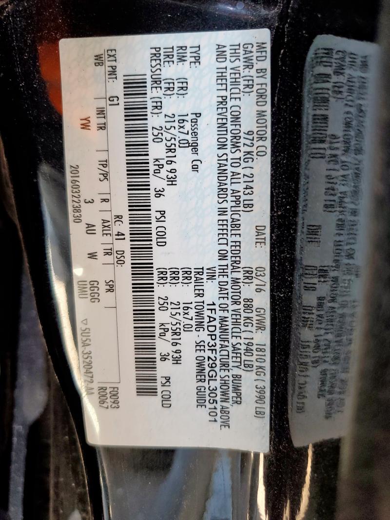 2016 FORD FOCUS SE - 1FADP3F29GL305101