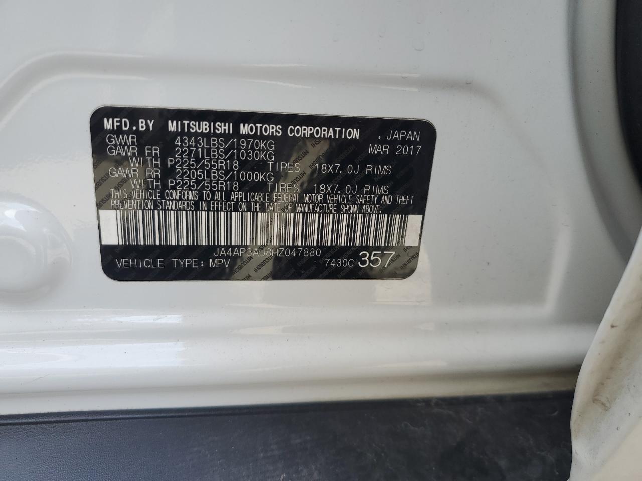 Lot #3310367951 2017 MITSUBISHI OUTLANDER SPORT ES