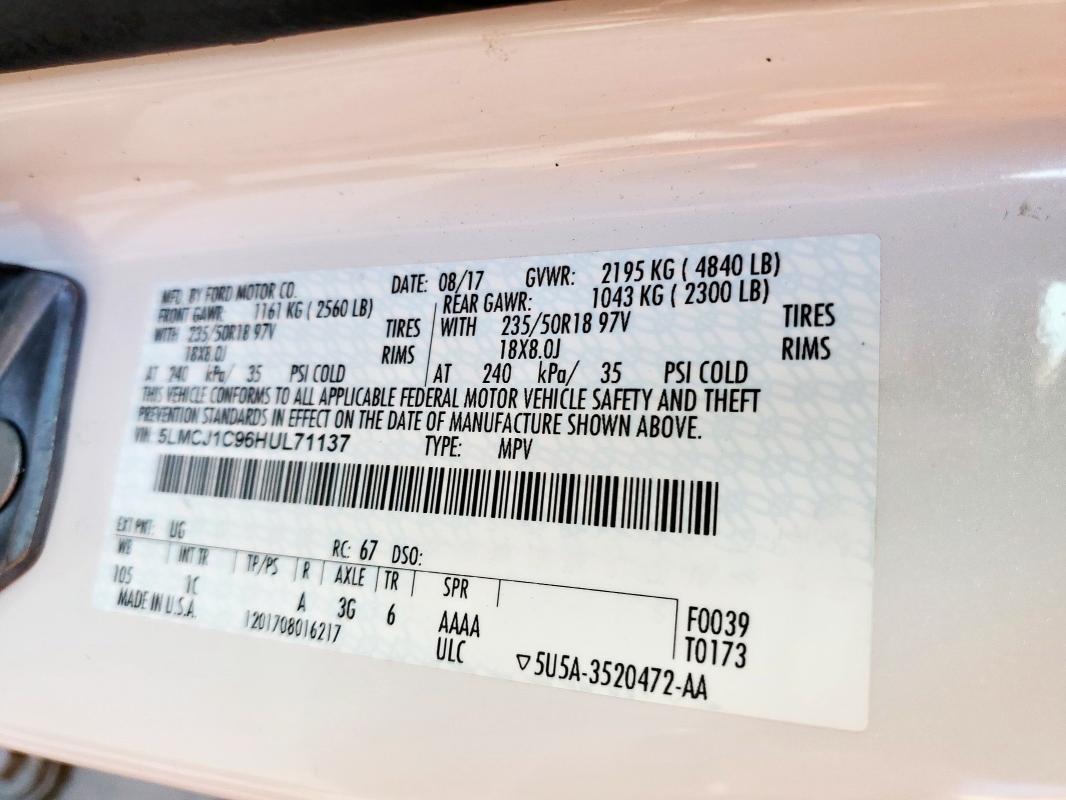 2017 LINCOLN MKC PREMIE 5LMCJ1C96HUL71137