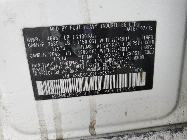 2016 SUBARU OUTBACK 2. 4S4BSACC2G3205287
