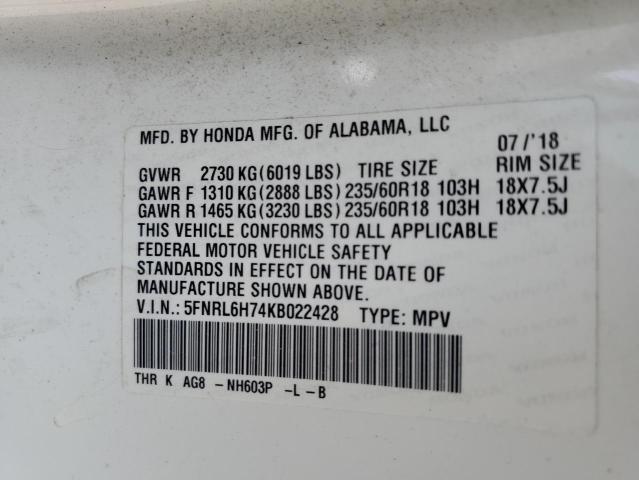 2019 HONDA ODYSSEY EXL 5FNRL6H74KB022428