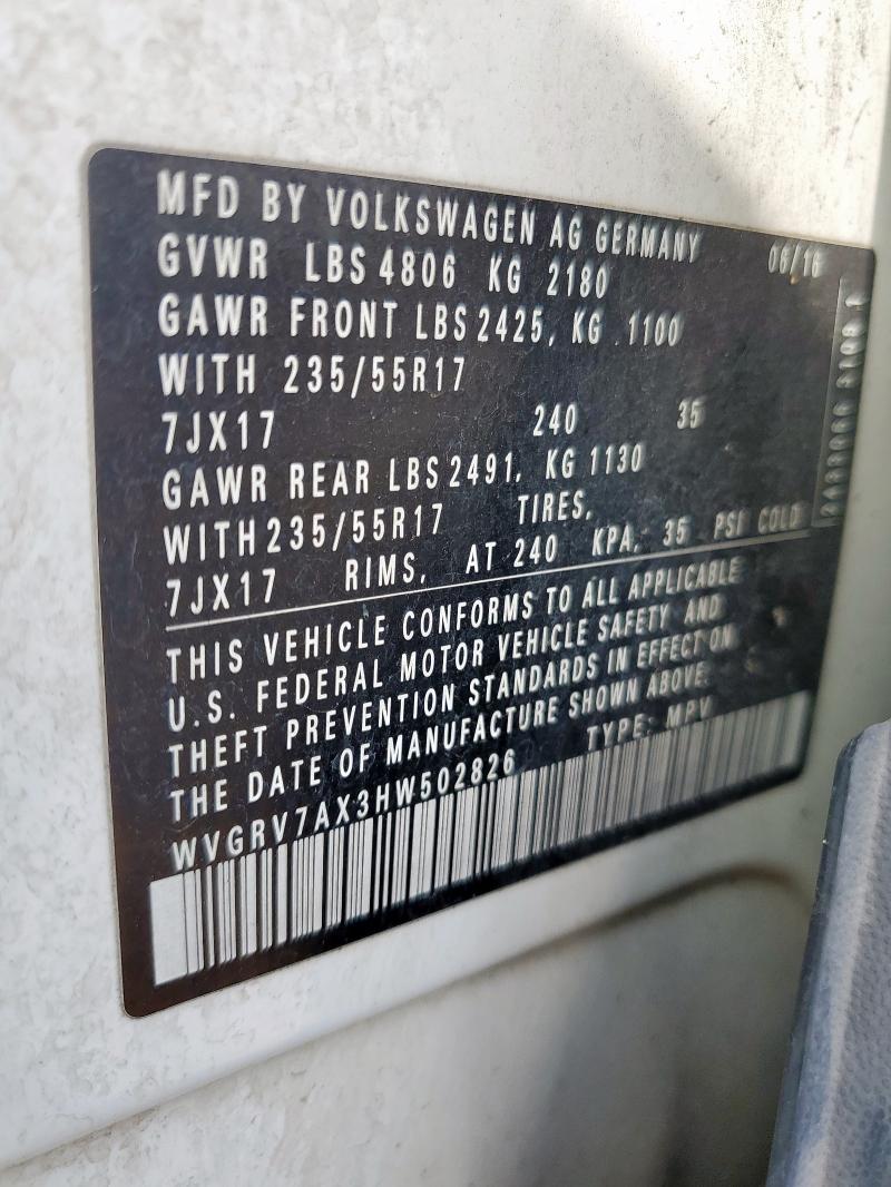 2017 VOLKSWAGEN TIGUAN WOL WVGRV7AX3HW502826
