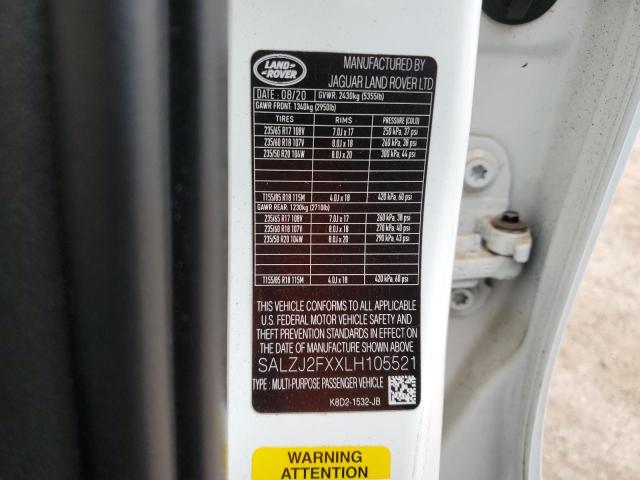 2020 LAND ROVER RANGE ROVE - SALZJ2FXXLH105521