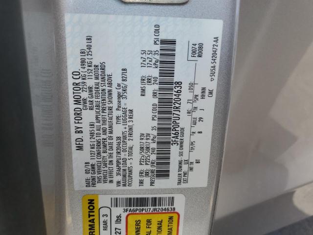2018 FORD FUSION SE 3FA6P0PU7JR204638