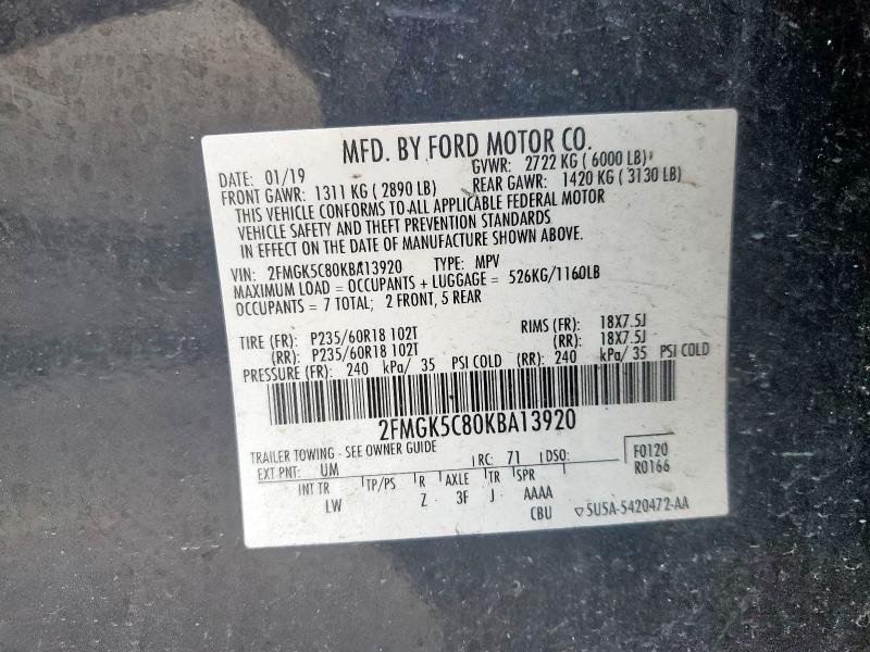2019 FORD FLEX SEL 2FMGK5C80KBA13920