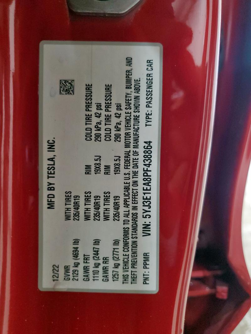 2023 TESLA MODEL 3 5YJ3E1EA8PF438864