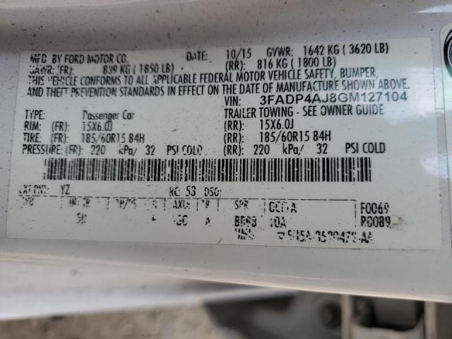 2016 FORD FIESTA S 3FADP4AJ8GM127104