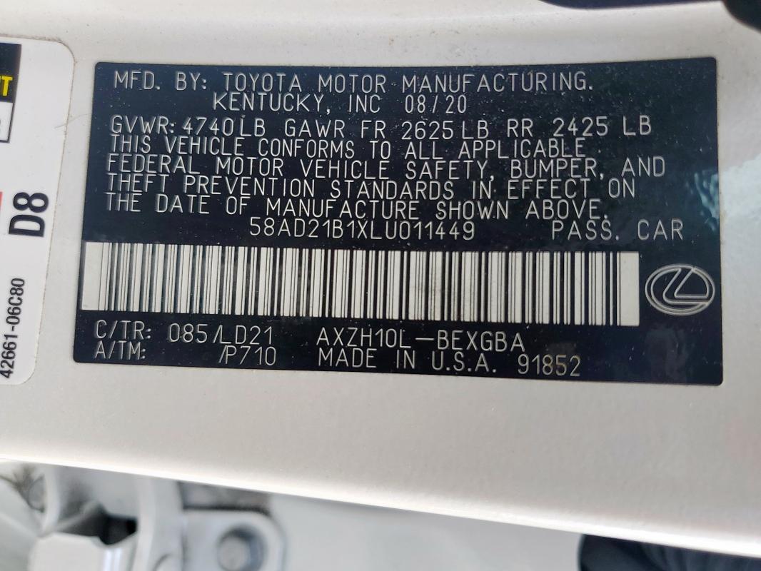 2020 LEXUS ES 300H 58AD21B1XLU011449
