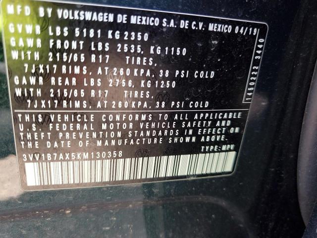 2019 VOLKSWAGEN TIGUAN S 3VV1B7AX5KM130358