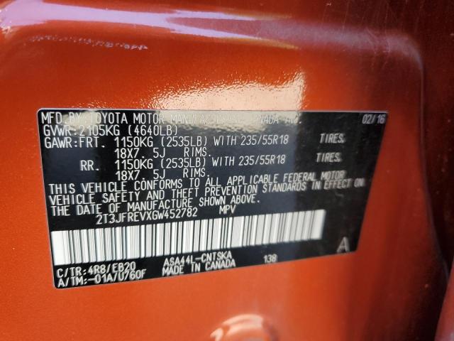 2016 TOYOTA RAV4 SE 2T3JFREVXGW452782