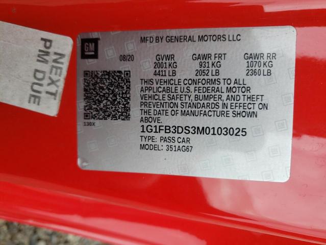 2021 CHEVROLET CAMARO LS - 1G1FB3DS3M0103025