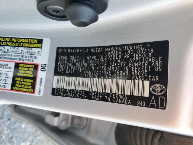 2018 TOYOTA COROLLA L 2T1BURHE6JC078341