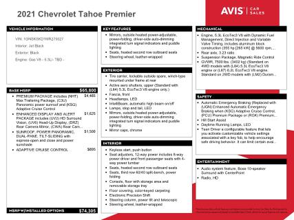 2021 CHEVROLET TAHOE K1500 PREMIER 1GNSKSKD1MR275027