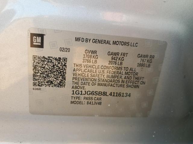 2020 CHEVROLET SONIC 1G1JG6SB8L4116134