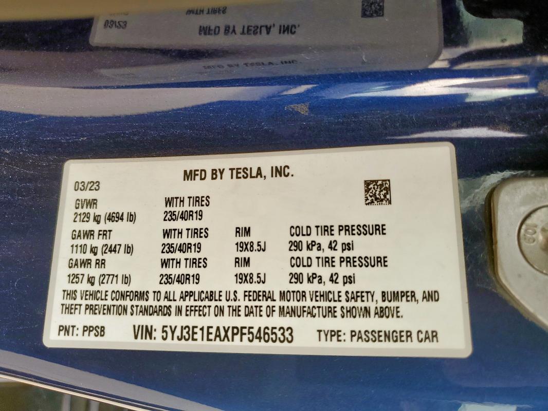 2023 TESLA MODEL 3 - 5YJ3E1EAXPF546533