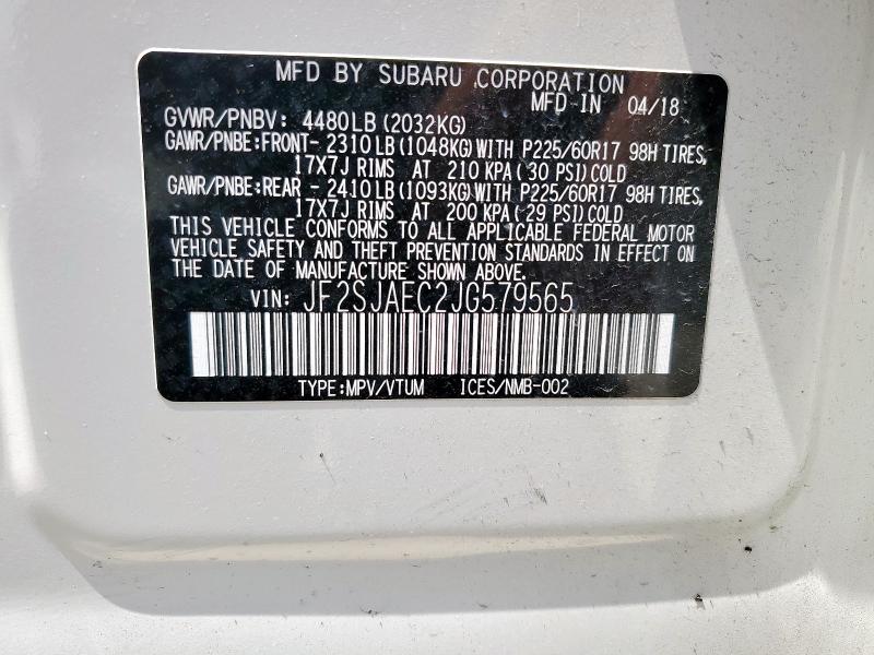 2018 SUBARU FORESTER 2 - JF2SJAEC2JG579565