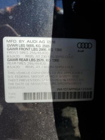 2016 AUDI Q5 PREMIUM WA1D7AFPXGA123309